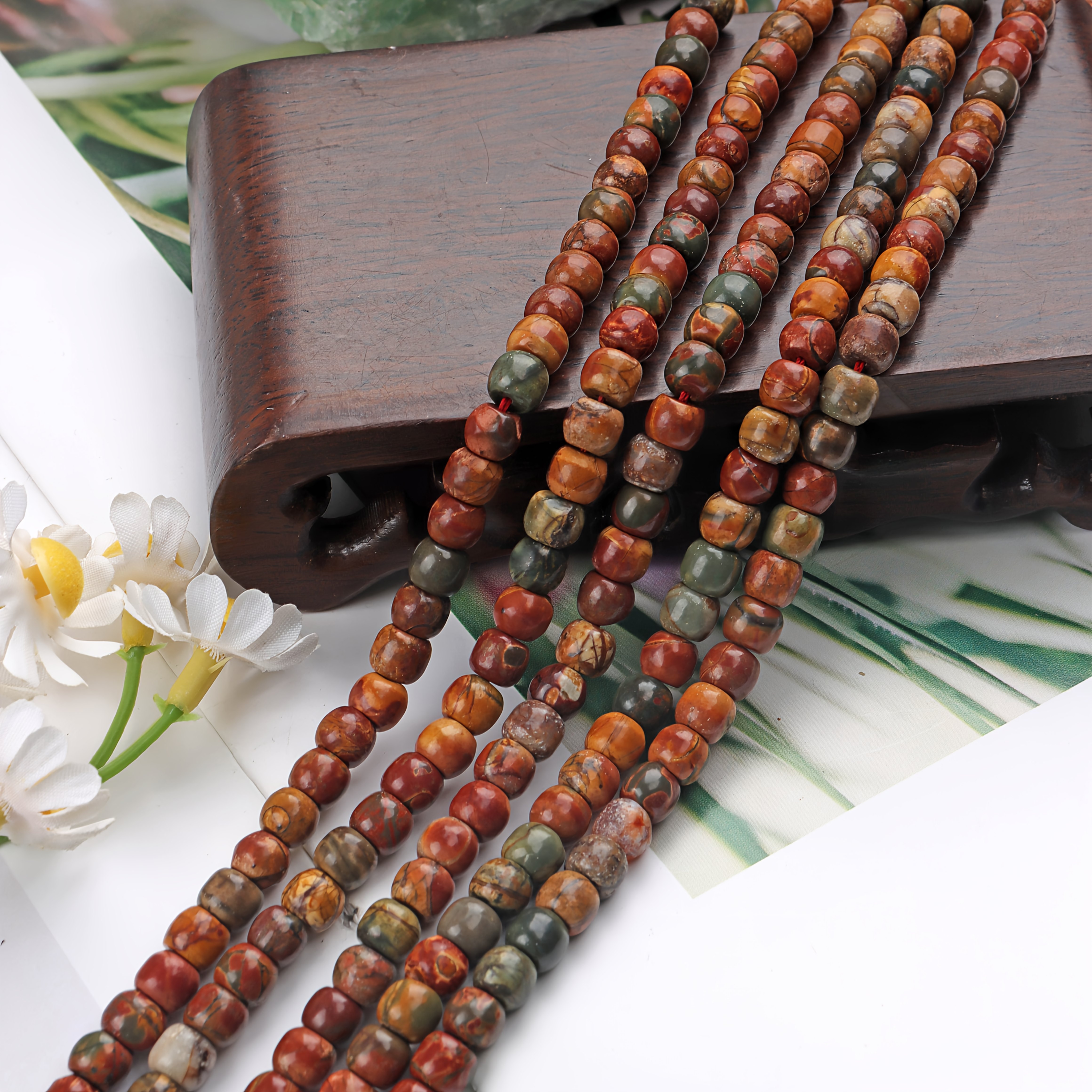 Natural Red Line Pine Picasso Barrel Beads for DIY Jewelry Making